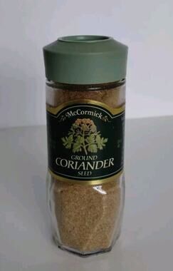Vintage McCormick Spice Ground Coriander Seed Glass Jar Green Lid 1.25 oz - Exp